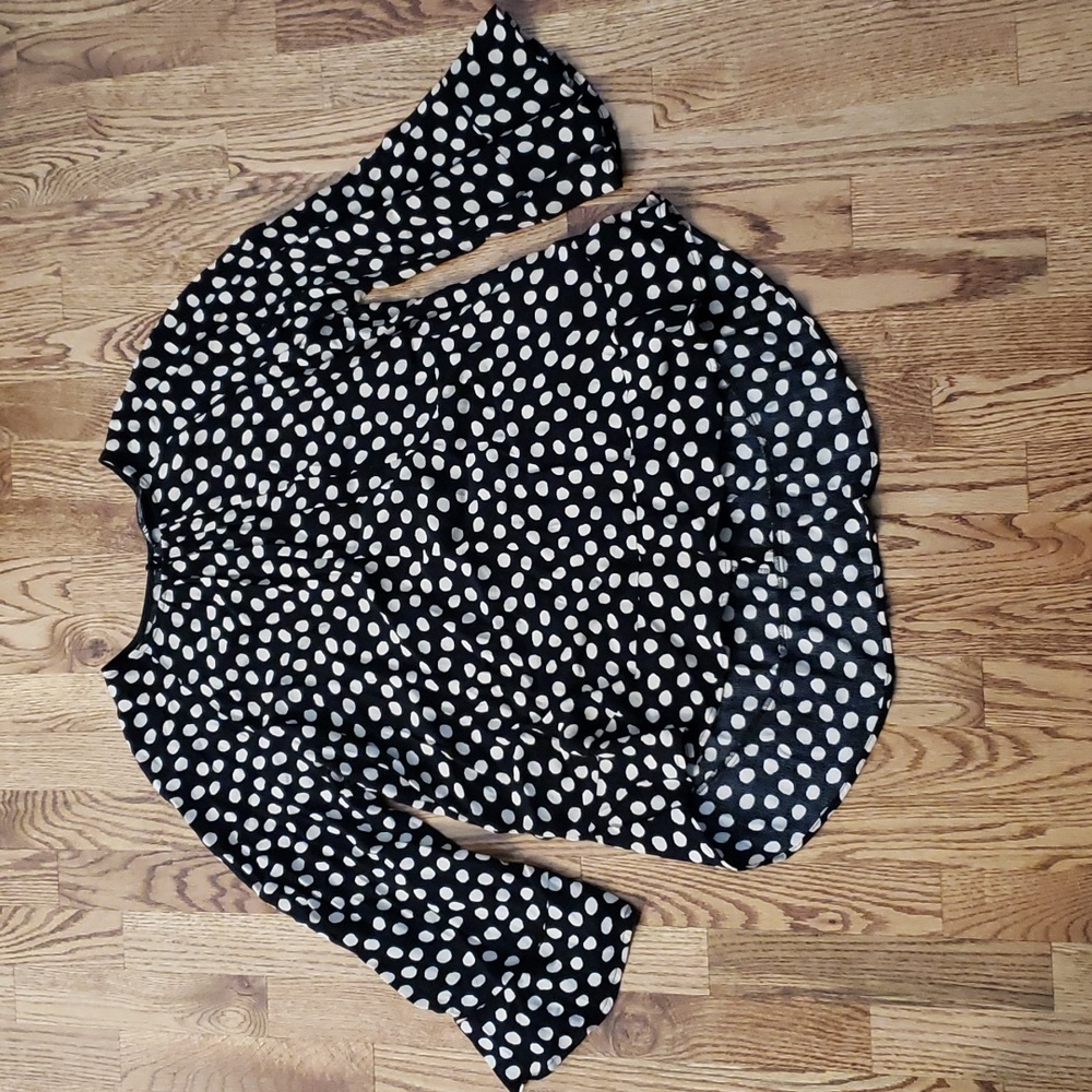 (XS) ZARA Polka Dot Print Flowy Loose Fit Pleating Dots Statement Sleeves